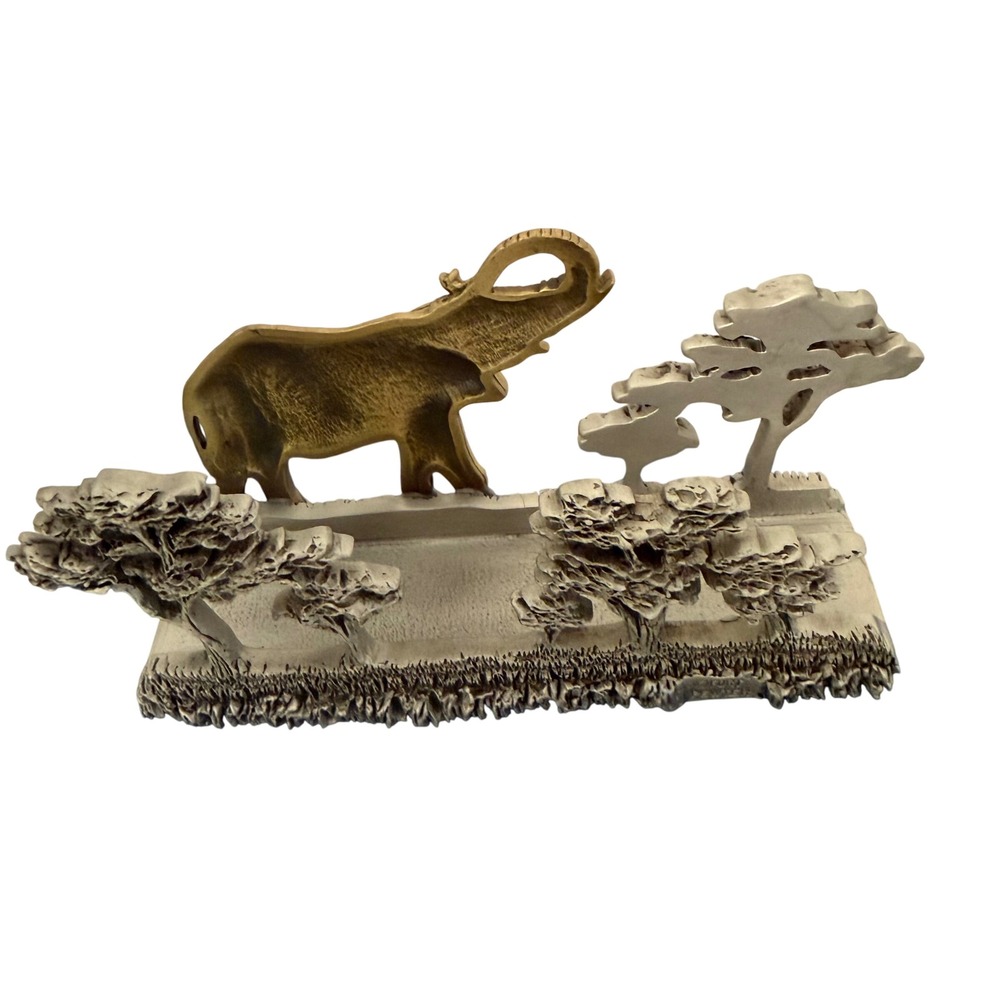 Fort Pewter Card‎ Holder Elephant Business African Savanna Scene Figurine